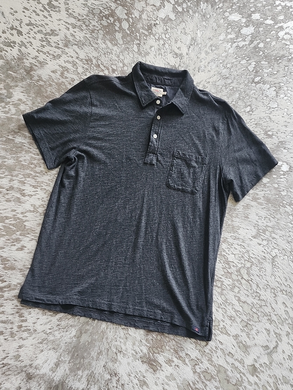 Faherty Stretch Polo Shirt Heathered Pocket SzL Gray